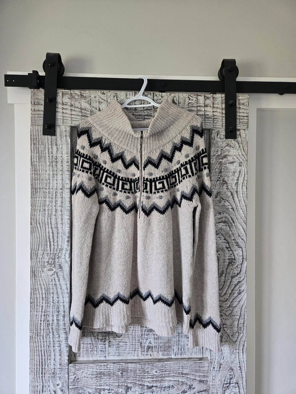 Tribal Women's Cozy Fair Isle Zip-Neck Sweater - Cream & Black